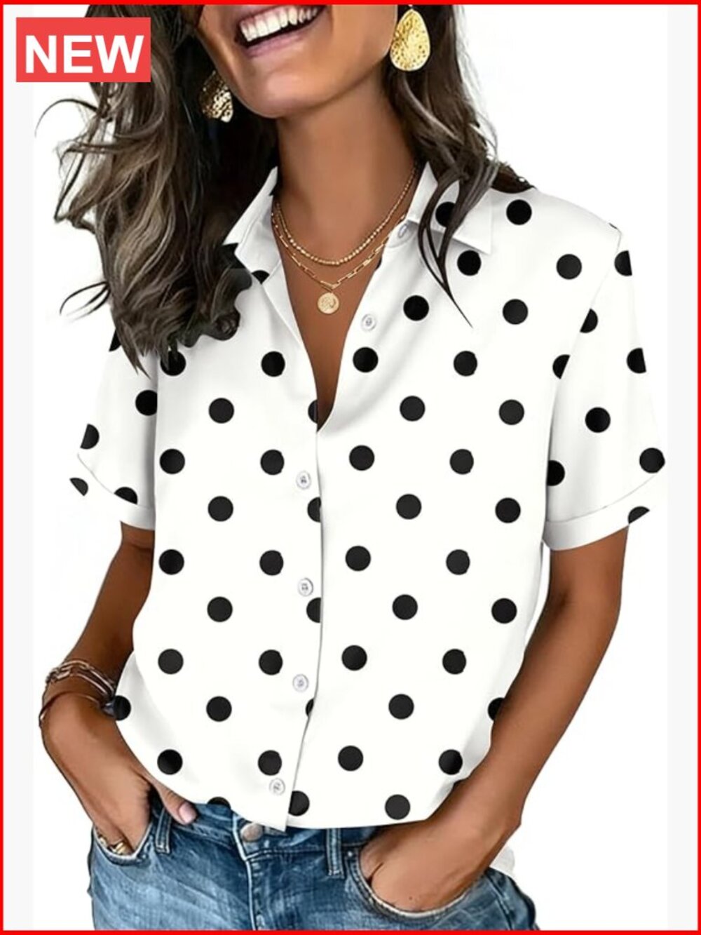 Short Sleeve V-Neck Button Down Blouse Dressy Casual Collared Top